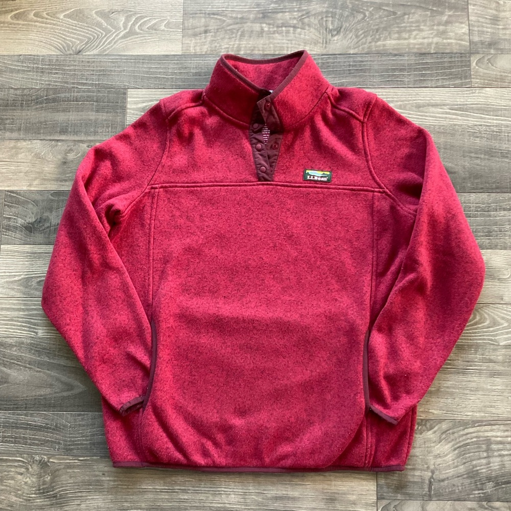 LL Bean Sweater Fleece Pullover Women’s LARGE Dark Pink Snap Mock Neck 292726